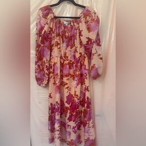 Floral Midi Dress in Pink and Purple